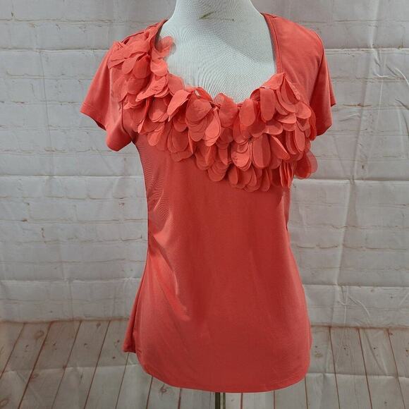 Cato orange/peach blouse with fringe on collar - Picture 2 of 14